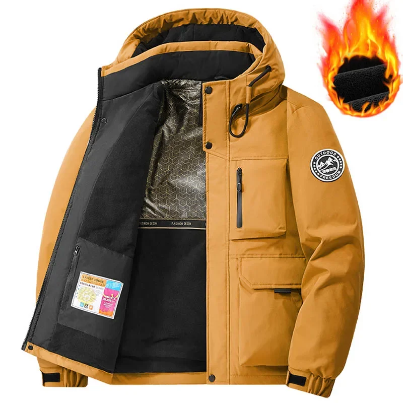 Winter Coats Men Thicken Warm Outdoor Hiking Camping Cargo Jackets Streetwear Windbreaker Plus Velvet Coats Parkas Men Clothing