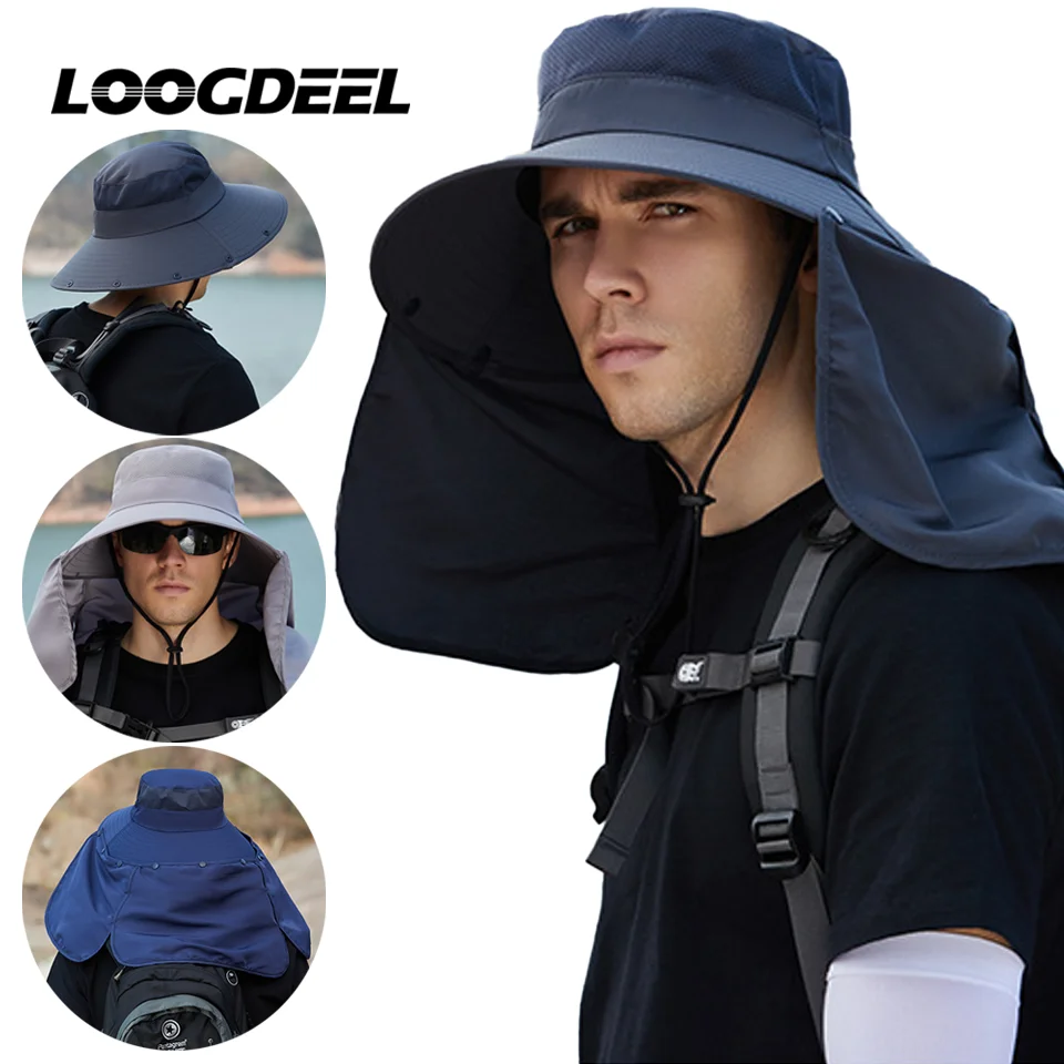 LOOGDEEL Summer Sunshade Fishing Cycling Cap Outdoor Sunscreen Face Covering Hat Oversized Brim Dual-purpose Fisherman Headwear