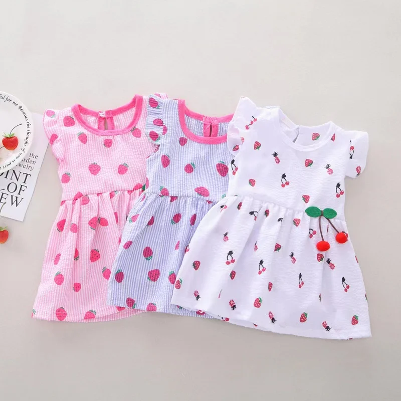 Summer Baby Girl Dresses Cartoon Strawberries Print Kid Party Dress Cotton Vestidos For Wedding Party Clothes Toddler Costumes