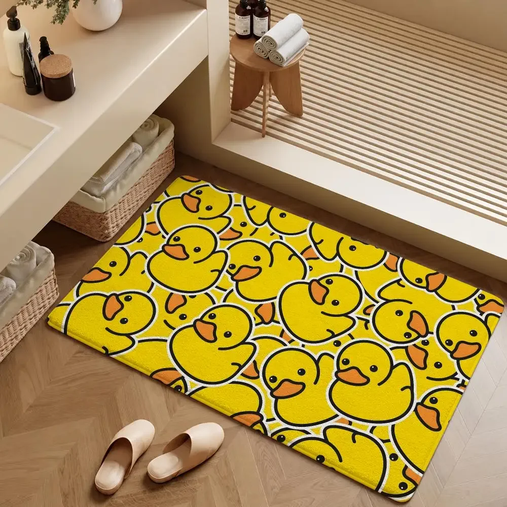 Art Yellow Rubber Duck Squeaky Ducky Floor Mat Soft Flannel Entrance Doormat Non-Slip Washable Rug For Bedroom Home Decor