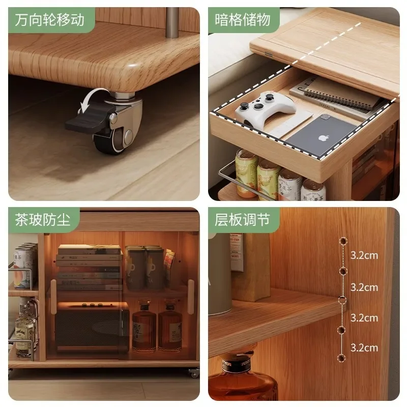 خزانة جانبية لغرفة المعيشة قابلة للطي وقابلة للطي ومتعددة الوظائف وطاولة جانبية للأريكة وشقة منزلية صغيرة وطاولة قهوة من الخشب الصلب #5