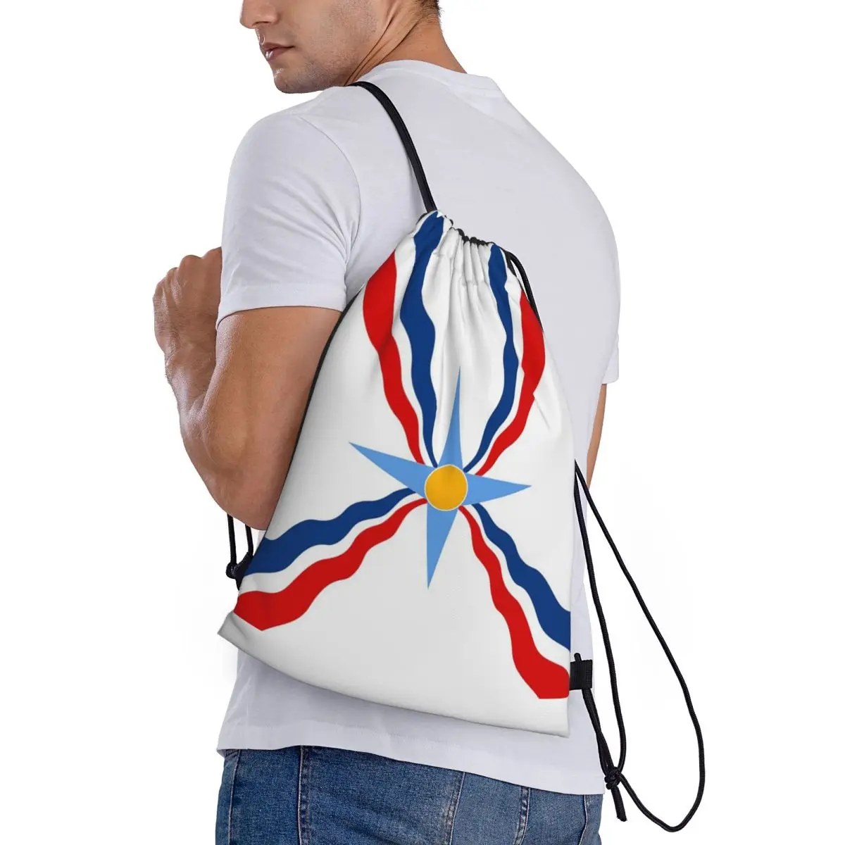 

Luxury Assyrian Suryoyo Flag Backpacks Fashion Drawstring Bundle Pocket Storage Bag Book Bags for Man Woman Students