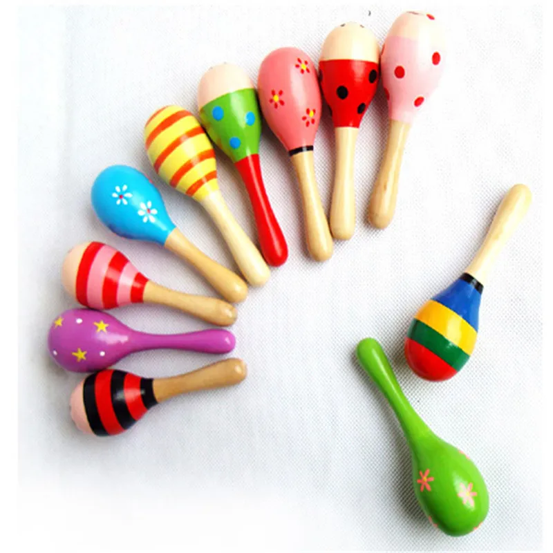 Wooden Maraca Rattles Shaker Percussion Kids Holds Musical Toy Cartoon Sand Ball Wooden Sand Hammer Auditory Ringing Exercise