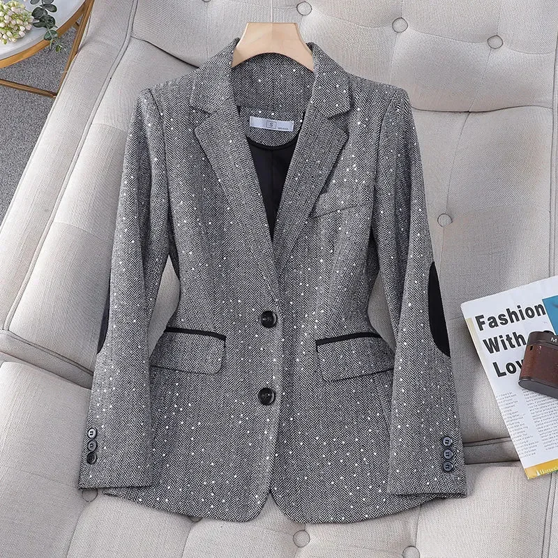 Cappotto blazer con paillettes Donna Primavera Autunno 2025 Nuova giacca da abito Design di alta qualità Senso Overwear Nicchia Cappotto casual Top femminile
