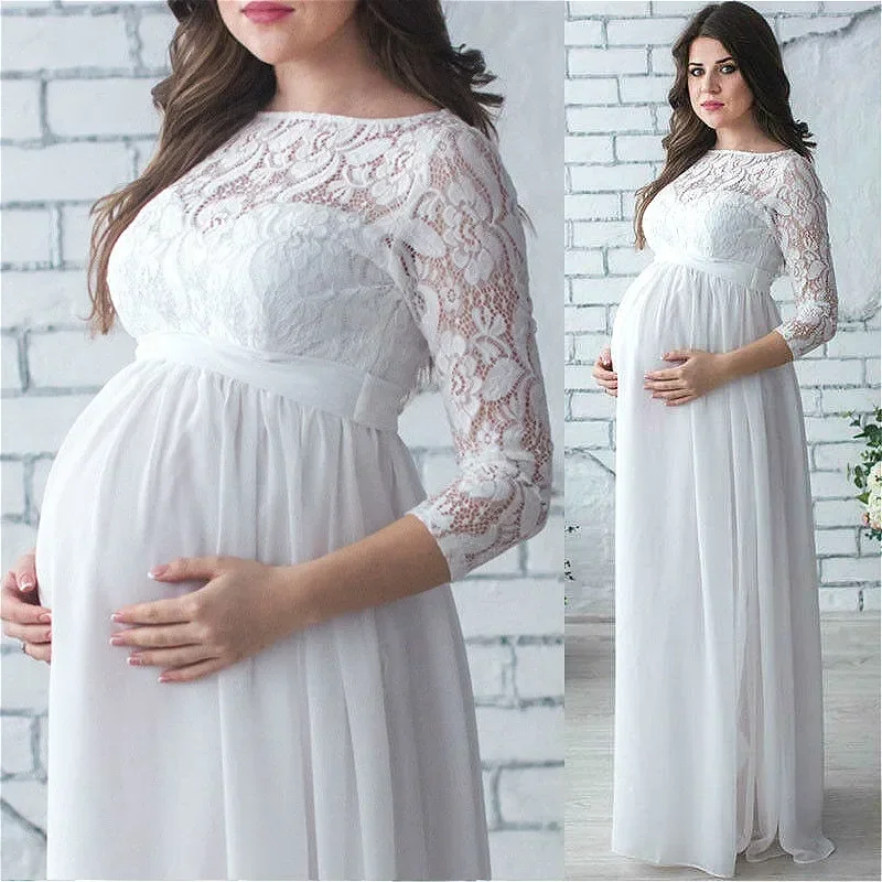 Robe longue en dentelle à manches longues pour femmes enceintes, vêtements de grossesse, vêtements de soirée, accessoires de photographie