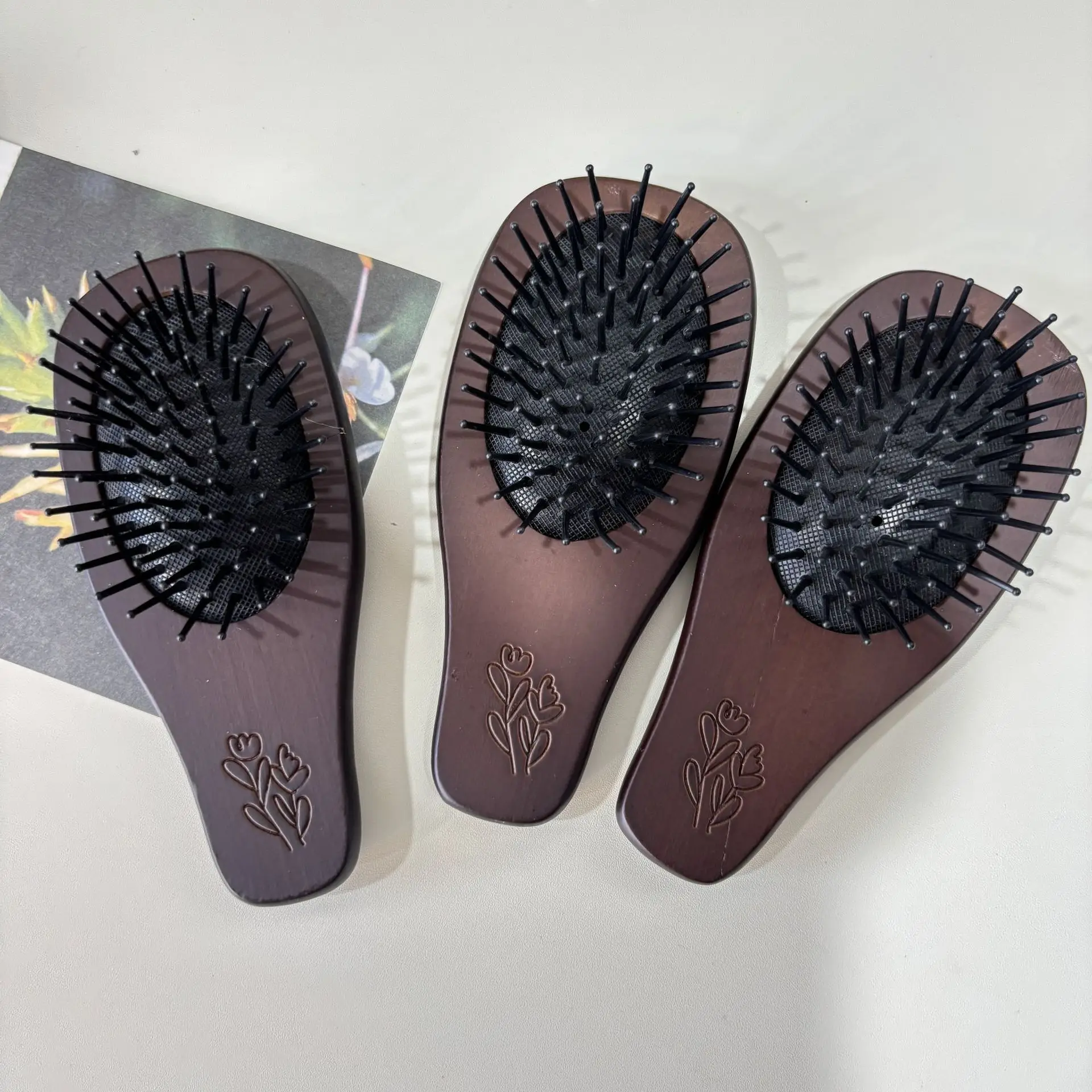 Tulip Head Massage Comb, Comfortable Anti Knotting Wooden Comb, Fluffy Long Hair Air Cushion Comb, Multi functional Hair Brush