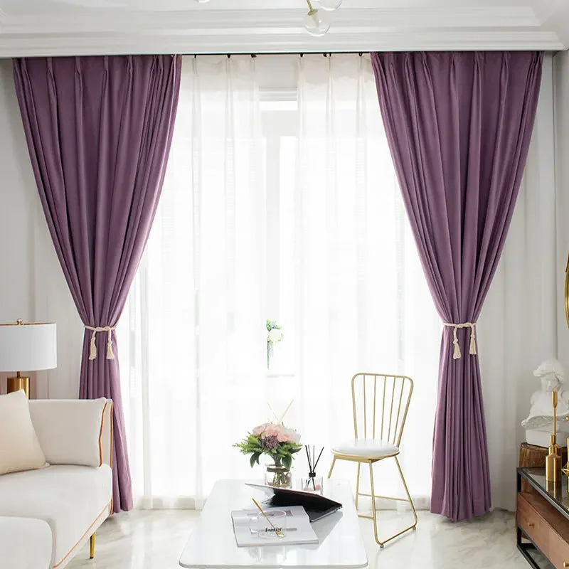 N3313High-end curtain modern French style solid color blackout velvet fabric