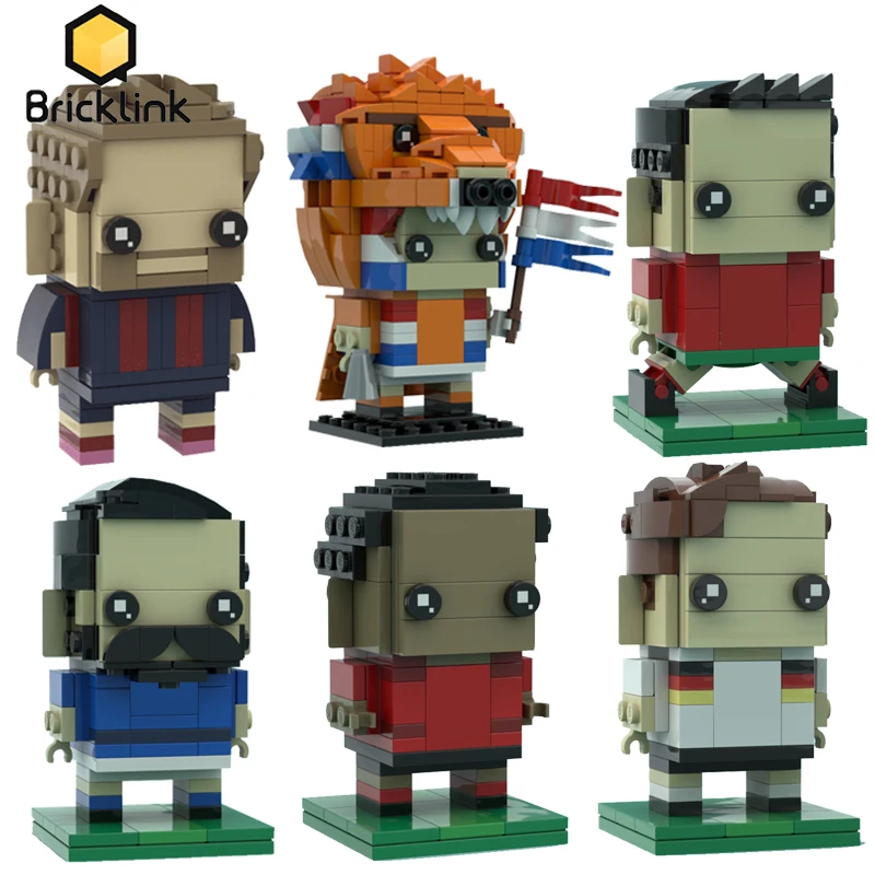 Bricklink Idea MOC World Football Star Action Figures Messi Ronaldo Brickheadz European Players Soccer Set Building Blocks Toys