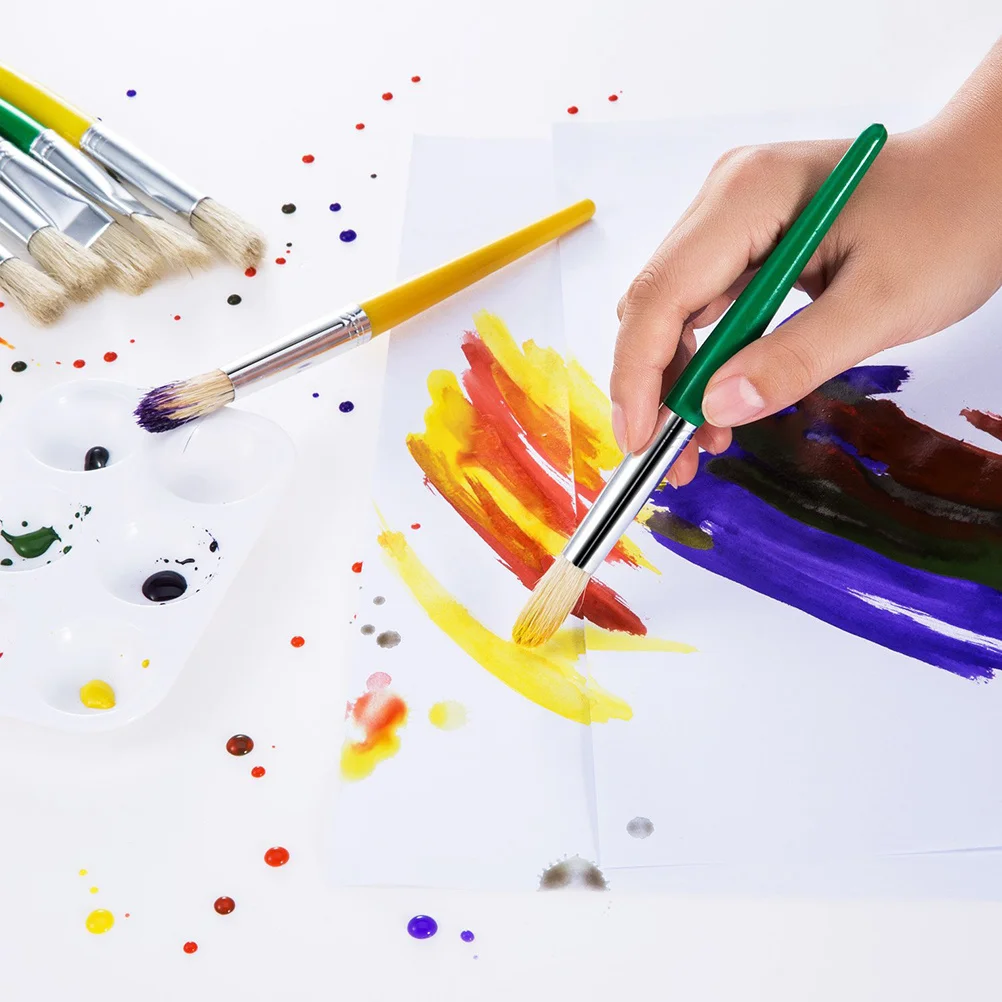 

Bristle Paint Set Acrylics Watercolor Paintbrush Drawing Painting Kit for Students Artists (4pcs Flat Brush and 4pcs Round Brush
