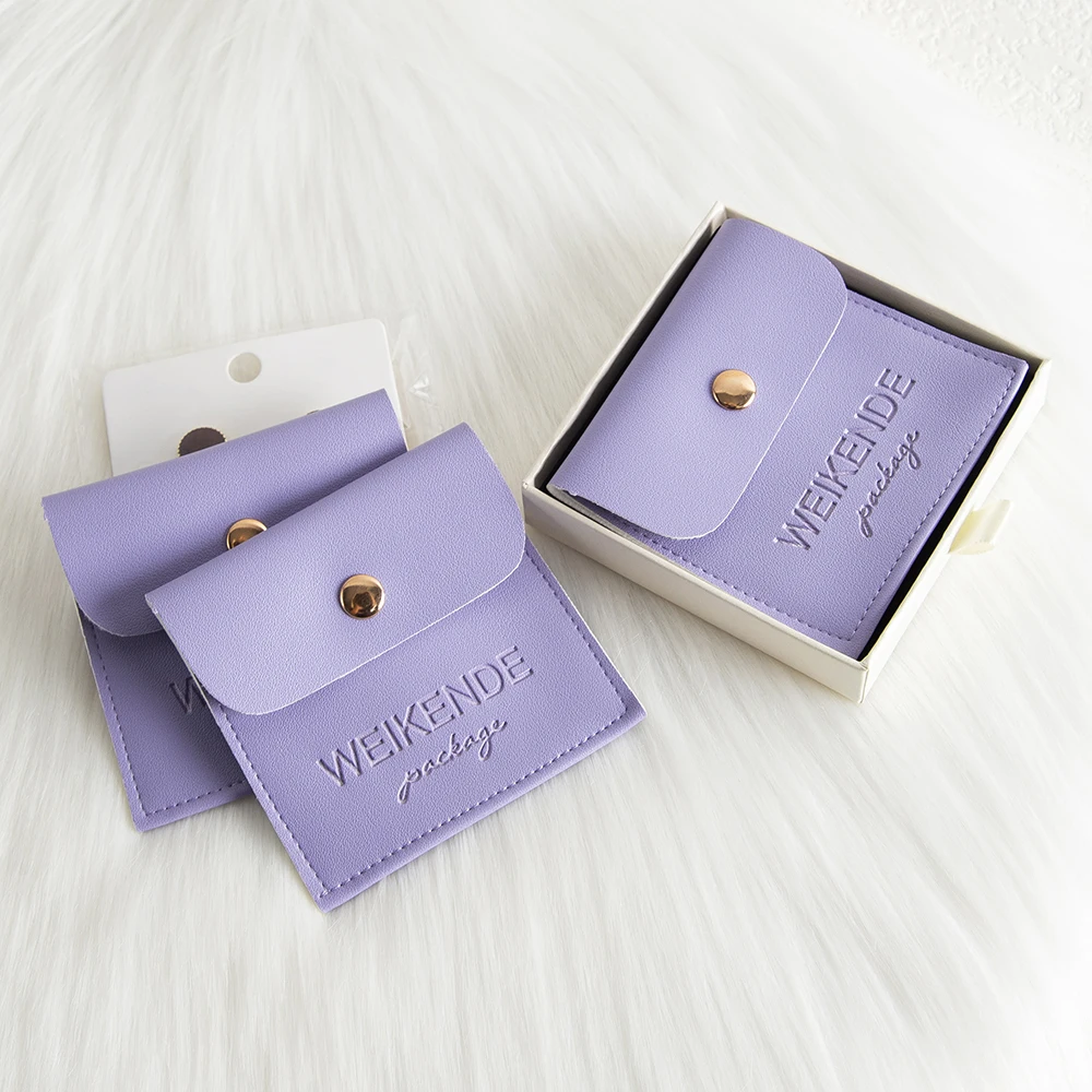 

Favour Leather Bag With Button For Wedding Baby Shower Custom Logo 6x6cm DIY PU Snap Jewelry Earrings Rings Packaging Gift Pouch