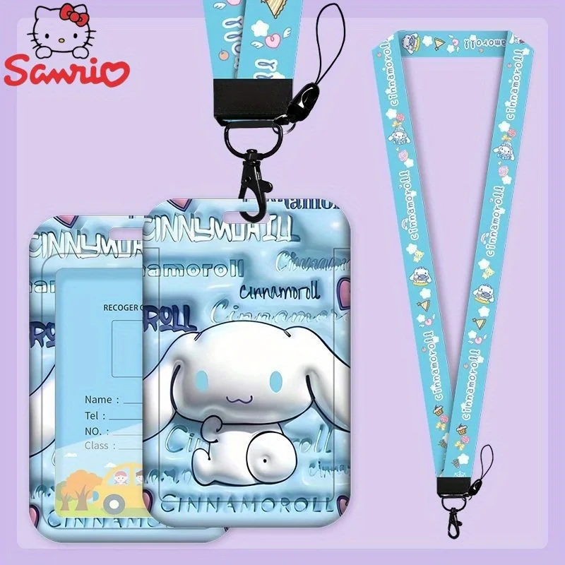 Sanrio Kuromi Student ID Card Holder with Lanyard Cute Pikachu Protective Card Case for School, Bus, Access Card, Work Badge