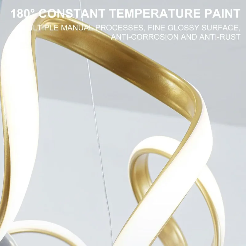 Modern Pendant Light Black/Gold Dimmable Chandelier Irregular Design LED Hanging Lamp for Living Room Bedroom Dining Room