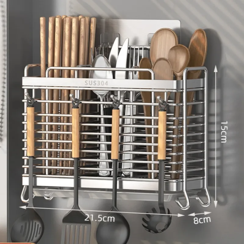 Kitchen Hanging Stainless Steel Chopsticks Spoons Fork Cutlery Holder Organizer Rack Drainer  Accessories Items