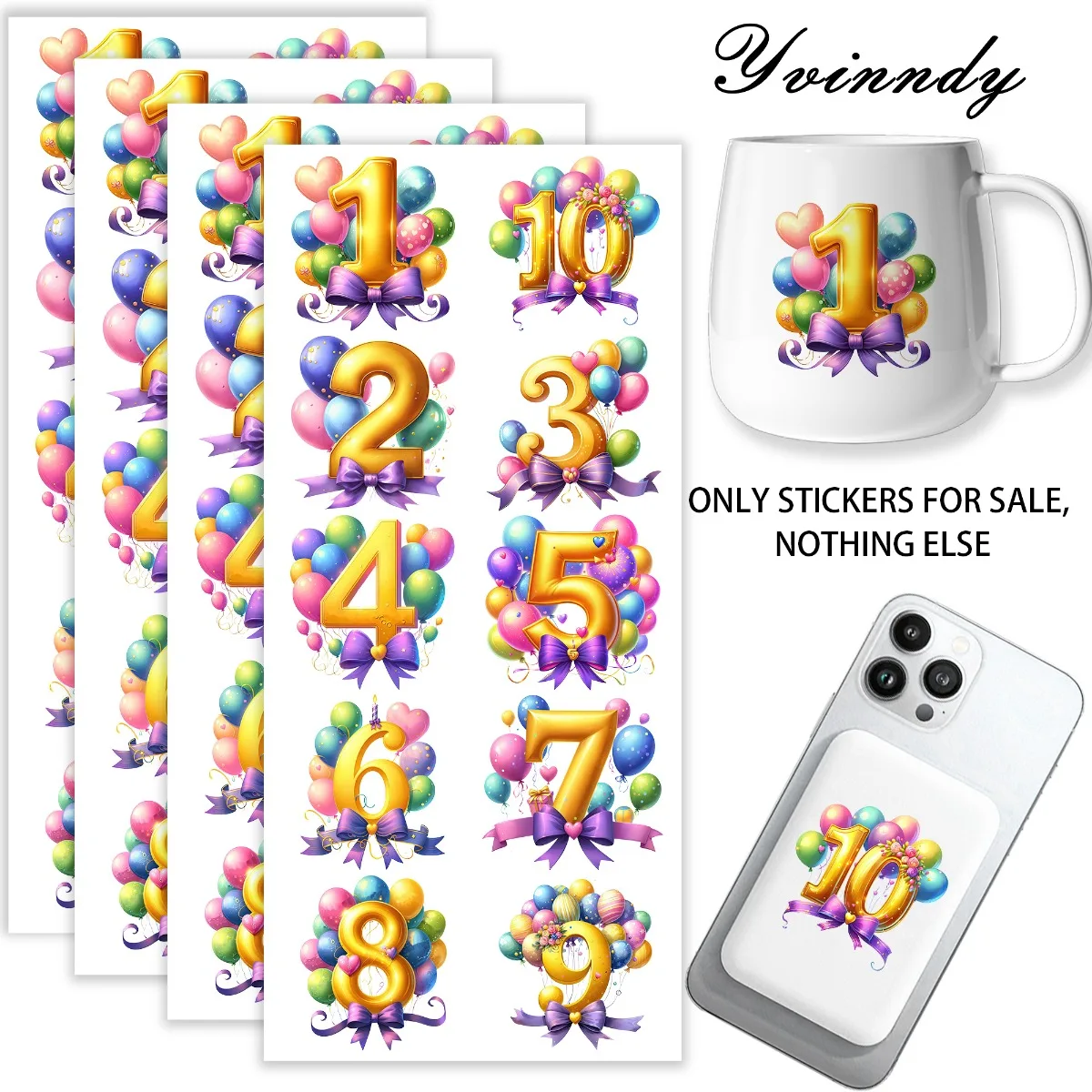 

40 шт./компл. Наклейки-трансферы с цифрами на тему «С Днем Рождения» для кружек (только наклейки-трансферы в комплекте)