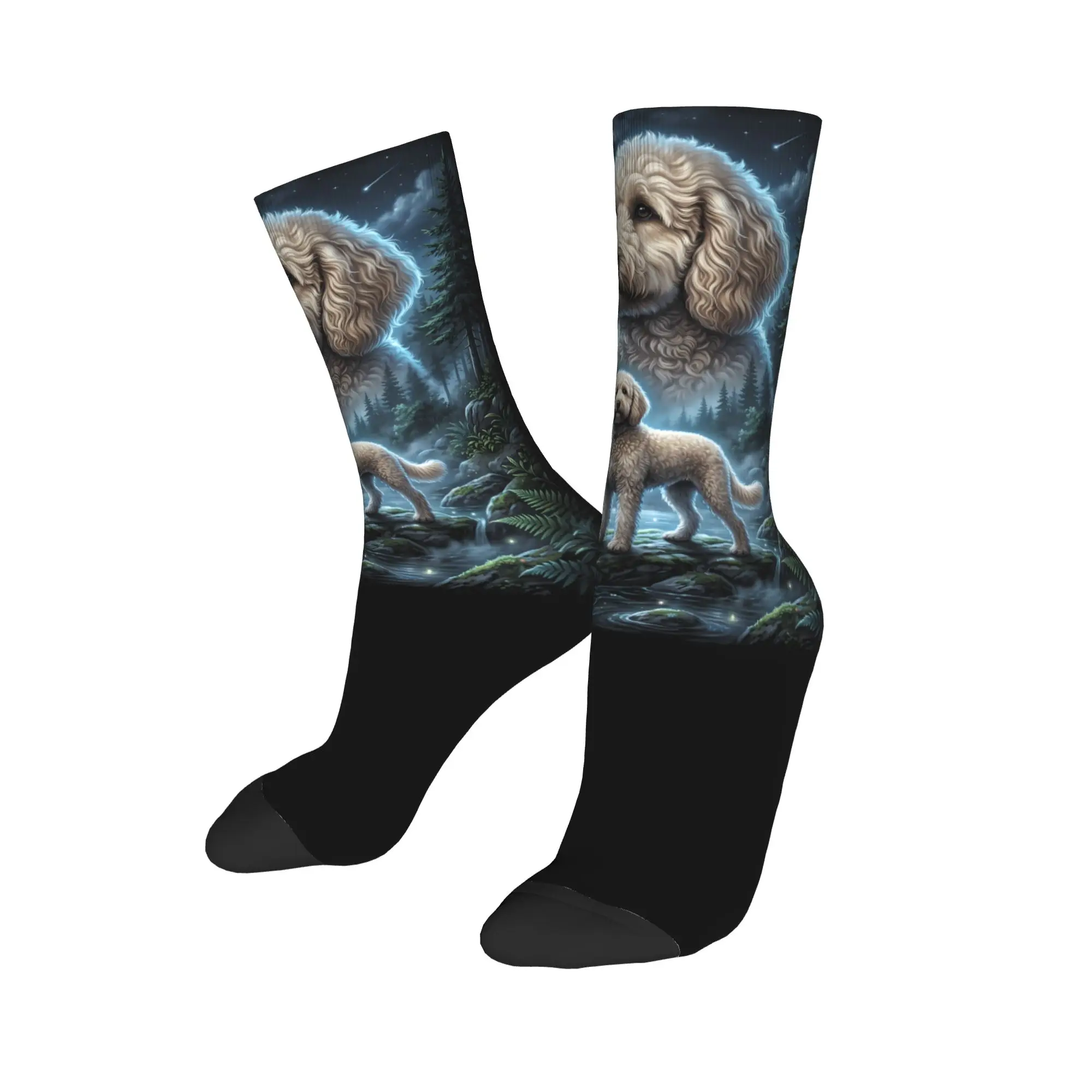 Maltipoo Howling to the Moon Socks Men Women Polyester Funny Happy  Socks Spring Summer Autumn Winter Middle Tube Socks Gift