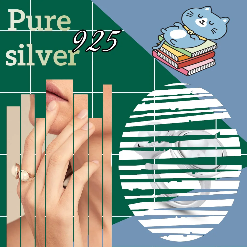 

Spanish design style two pearl sterling silver rings S925 women's ring holiday gift to give family a surprise no50