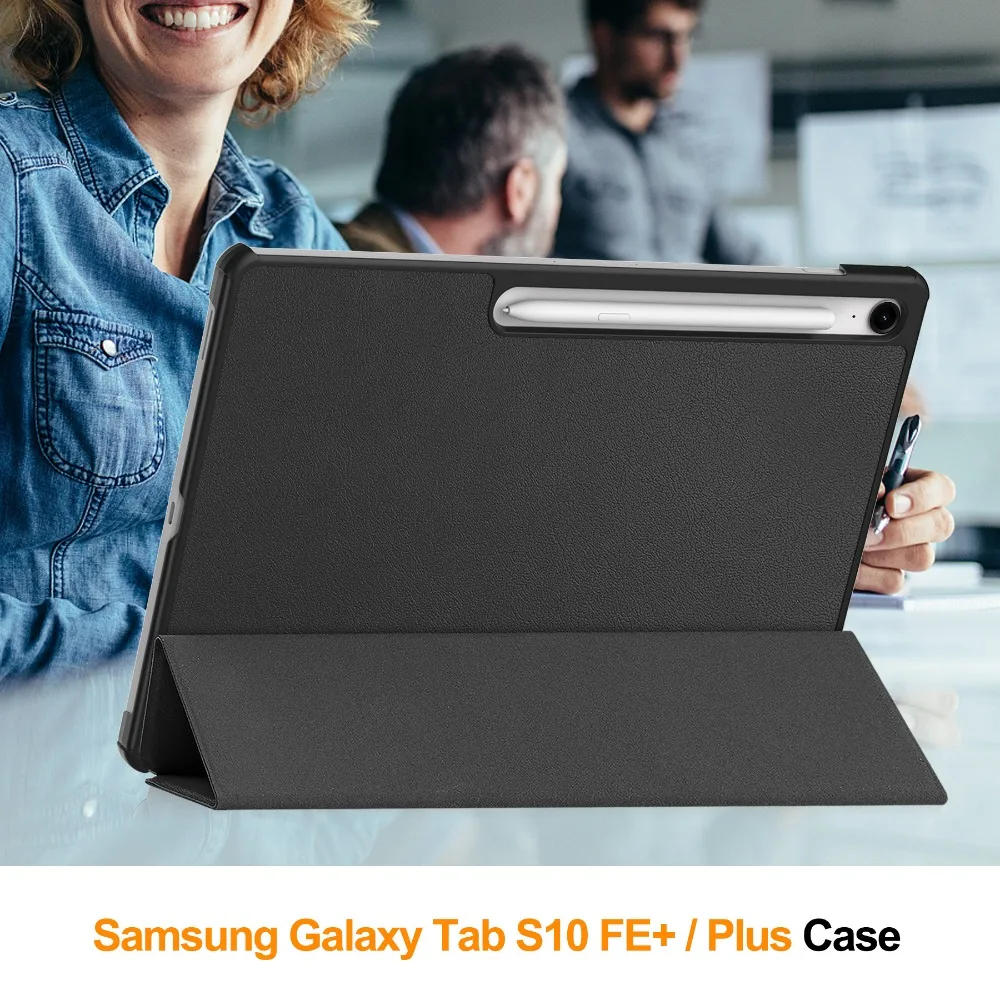 For Samsung Tab S10 FE Plus Case Magnetic Tri-Folding PU Leather