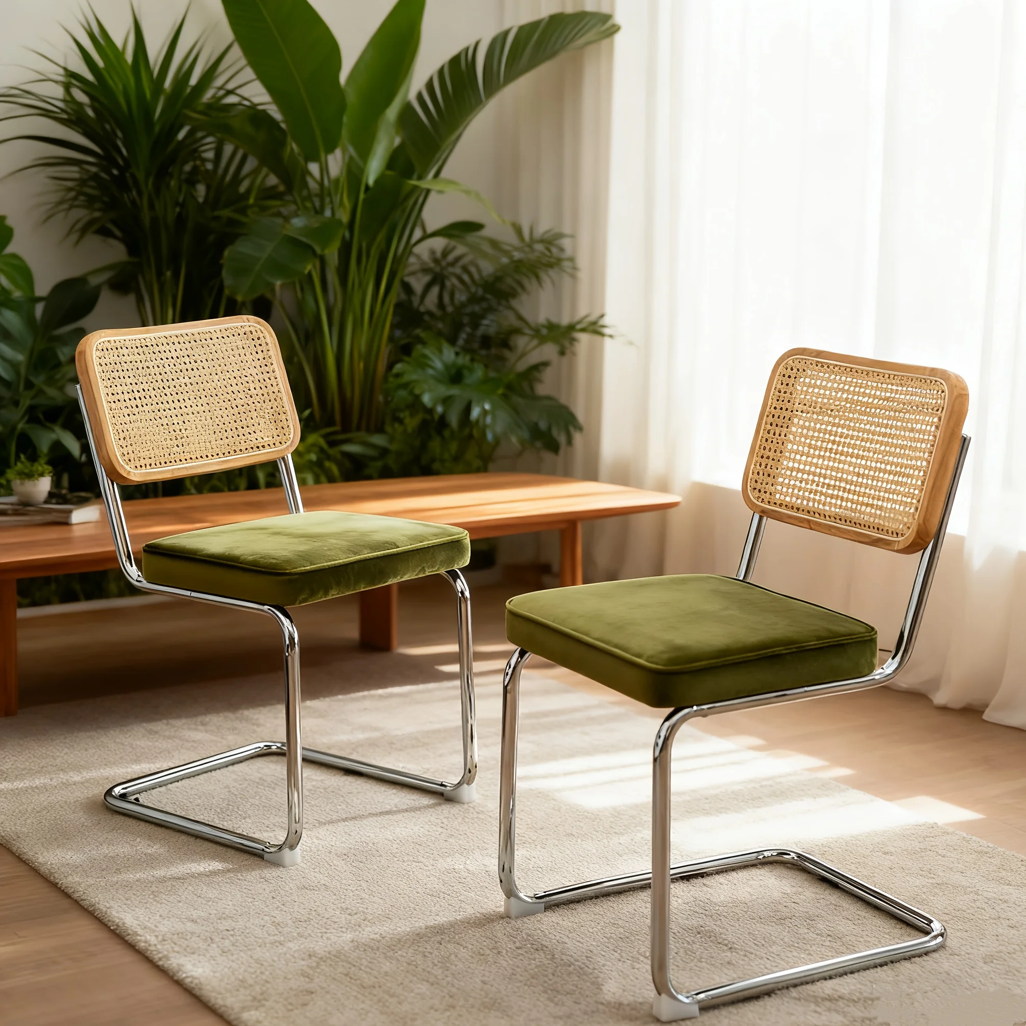 2-Piece Modern Medieval Bühler Style Dining Chair Set - Faux leather upholstery and rattan backrest, orange accents image 6