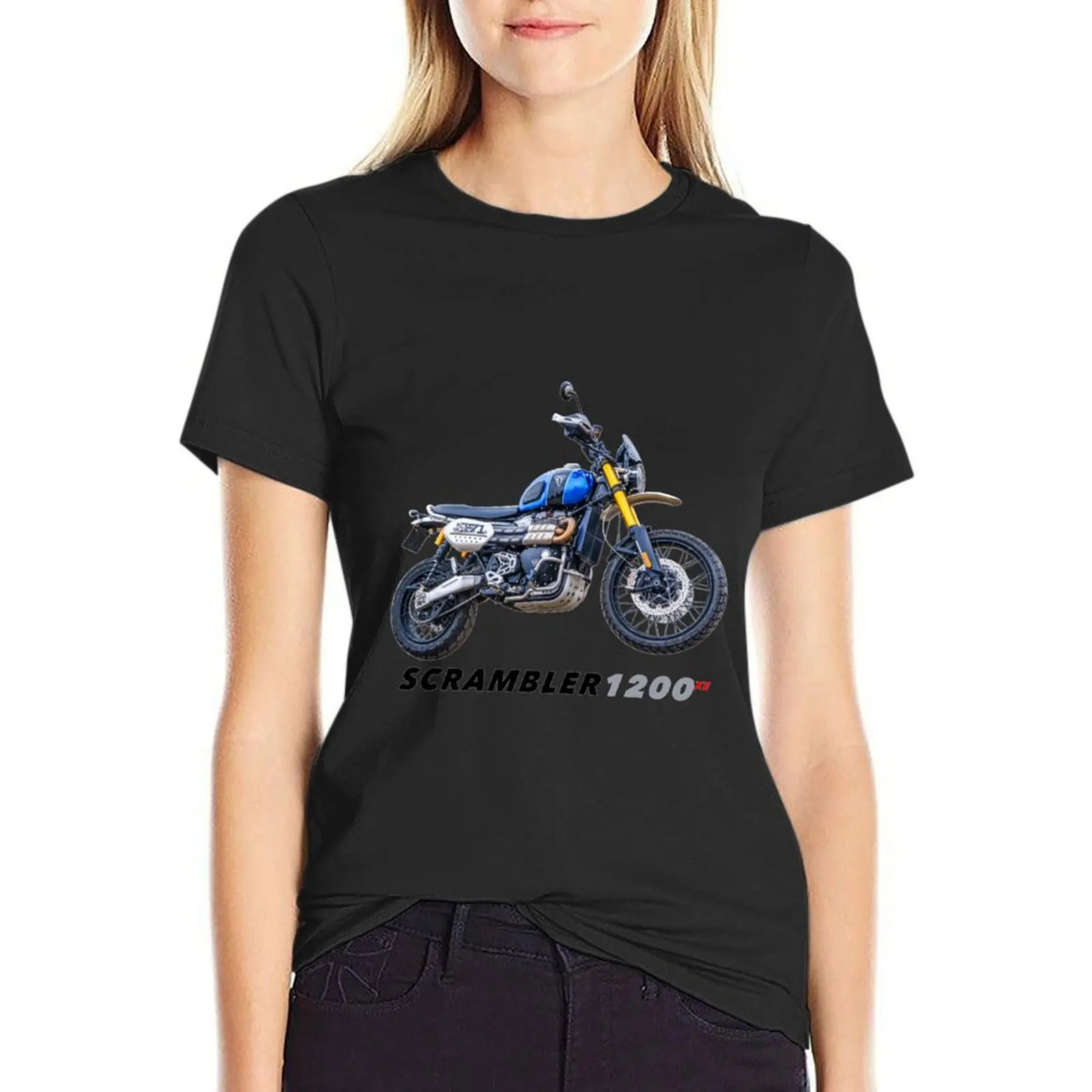 Camiseta de manga curta feminina, Blusa extragrande, T sexy, branca, Scrambler, 1200