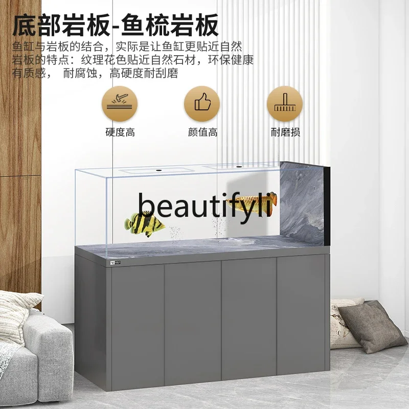 

zxqSlate Ultra White Glass Living Room Household Large Dragon Tank Jiluo Tank Screen Bottom Filter