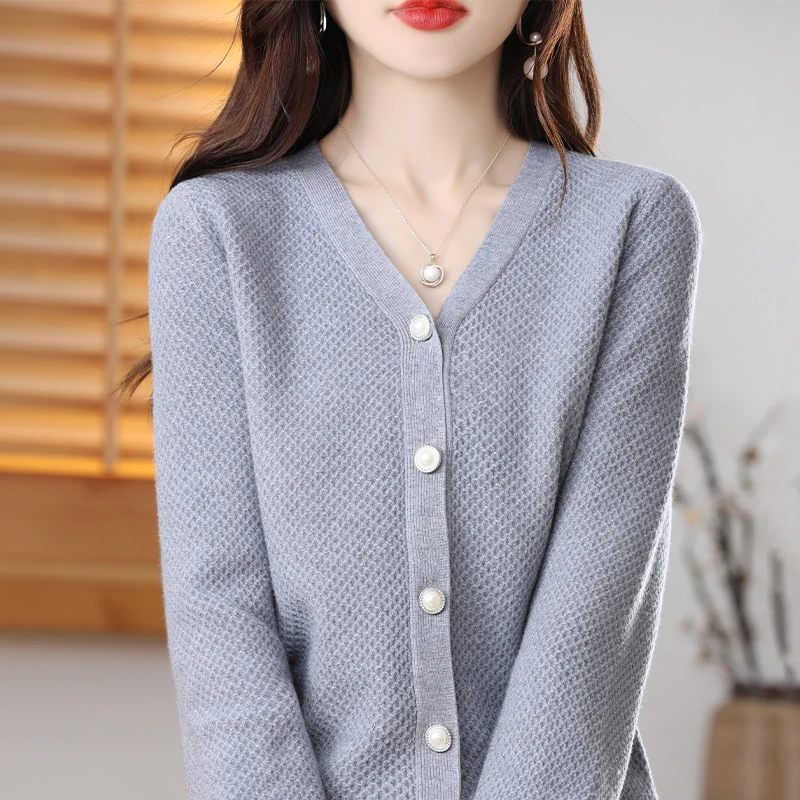 Cashmere cardigan Fall/winter 2022 Cashmere Sweater Women V-Neck Pure Color Casual Long-sleeved Loose Cashmere cardigan Women\'s