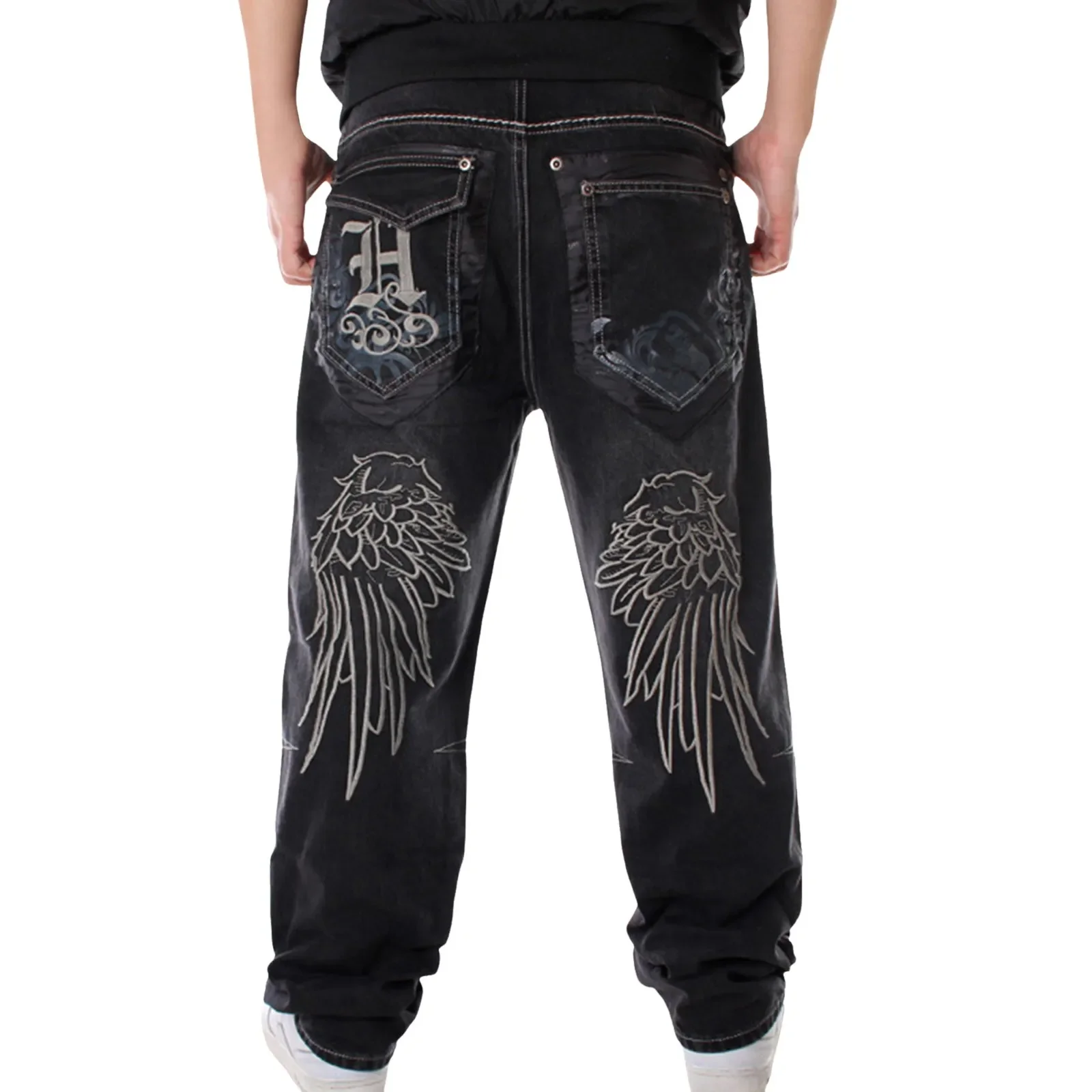 Male Denim Pants Street Trend Loose Hiphop Street Dance Print Casual Straight Tube Wide Leg Wash Men'S Casual High Quality Pants