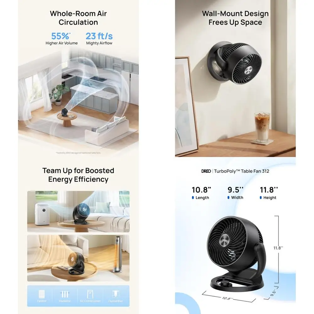 

12-дюймовый настольный вентилятор с тихим режимом работы (28 дБ), регулируемым наклоном и 3 скоростями, 70 футов в минуту воздушного потока, для спальни, дома, офиса, кухни