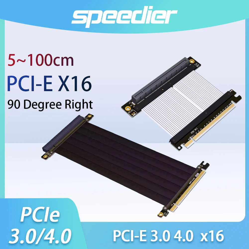 ADT-Link GPU Riser Cable PCIe 4.0 / 3.0 X16 Graphics Card Extension Adapter, PCI Express X16 Riser Custom Length 5~100cm
