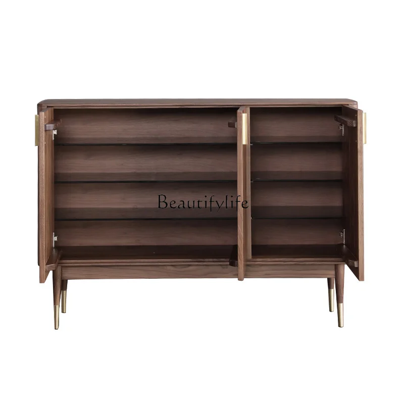 

Nordic light luxury black walnut solid wood shoe cabinet modern simple entrance locker
