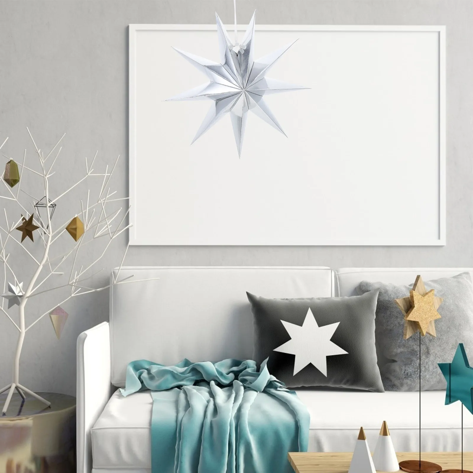 

2Pcs Nine Point Origami Star Hanging Lampshades Paper Light Covers Creative Decorative Lamp Covers for Home Party Festival