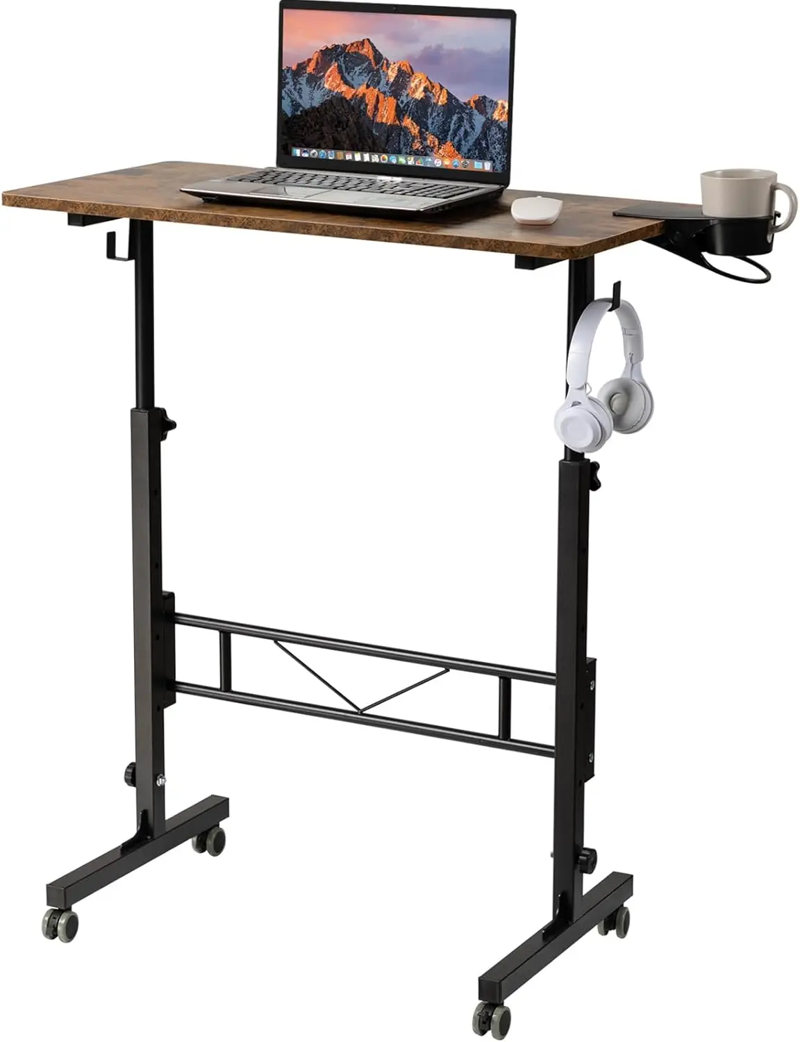 

Standing Desk Adjustable Height, Small Mobile Stand Up Desk with Wheels, Portable Computer Desk for Walking Pad, Rolling Table