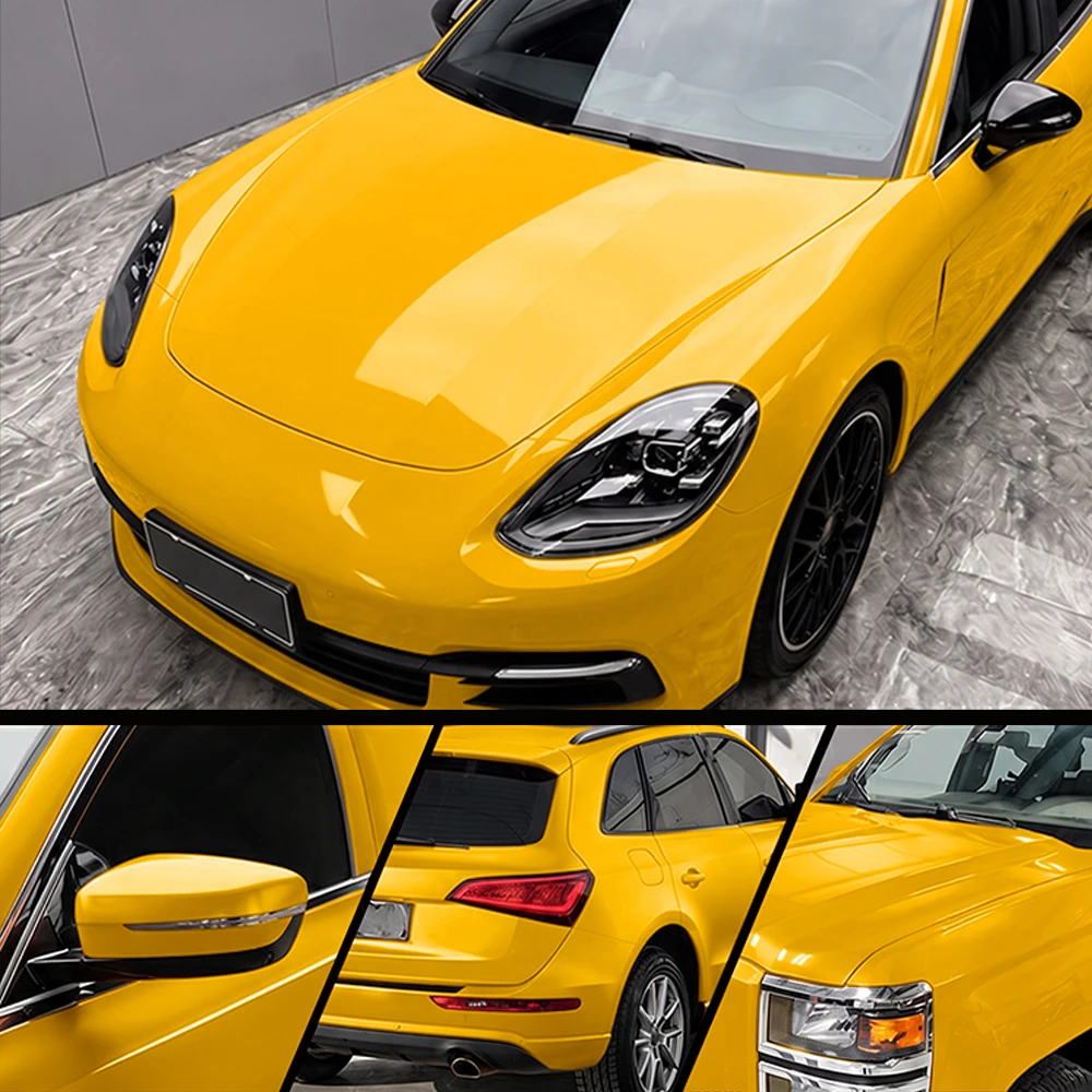 Hohe Helligkeit Dunkelgelb Auto Vinyl PVC Wrapping Film Glänzend Aufkleber Auto Body Styling Dekoration Zubehör Bubble Air Free