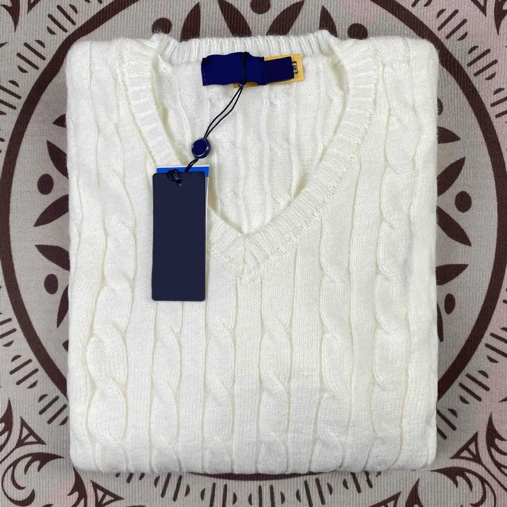 

Women's RL Ralph Logo Twist V-Neck Sweater Autumn Winter Sweatable Top Real Shot Pony Design Knitwear