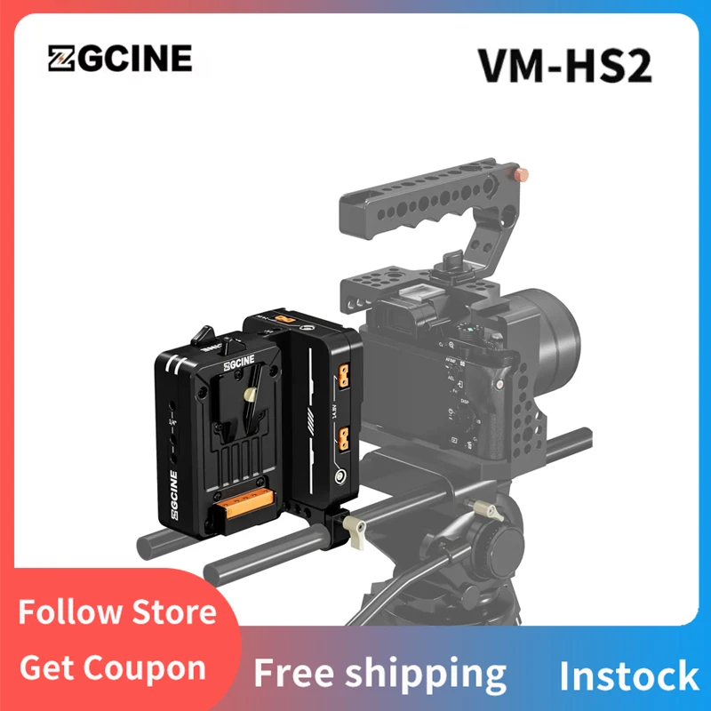 ZGCINE VM-HS2 Hot Swap/Shark Fin Dual Micro V Mount Battery Plate with 15MM Rod Clamp V-Lock Battery Plate