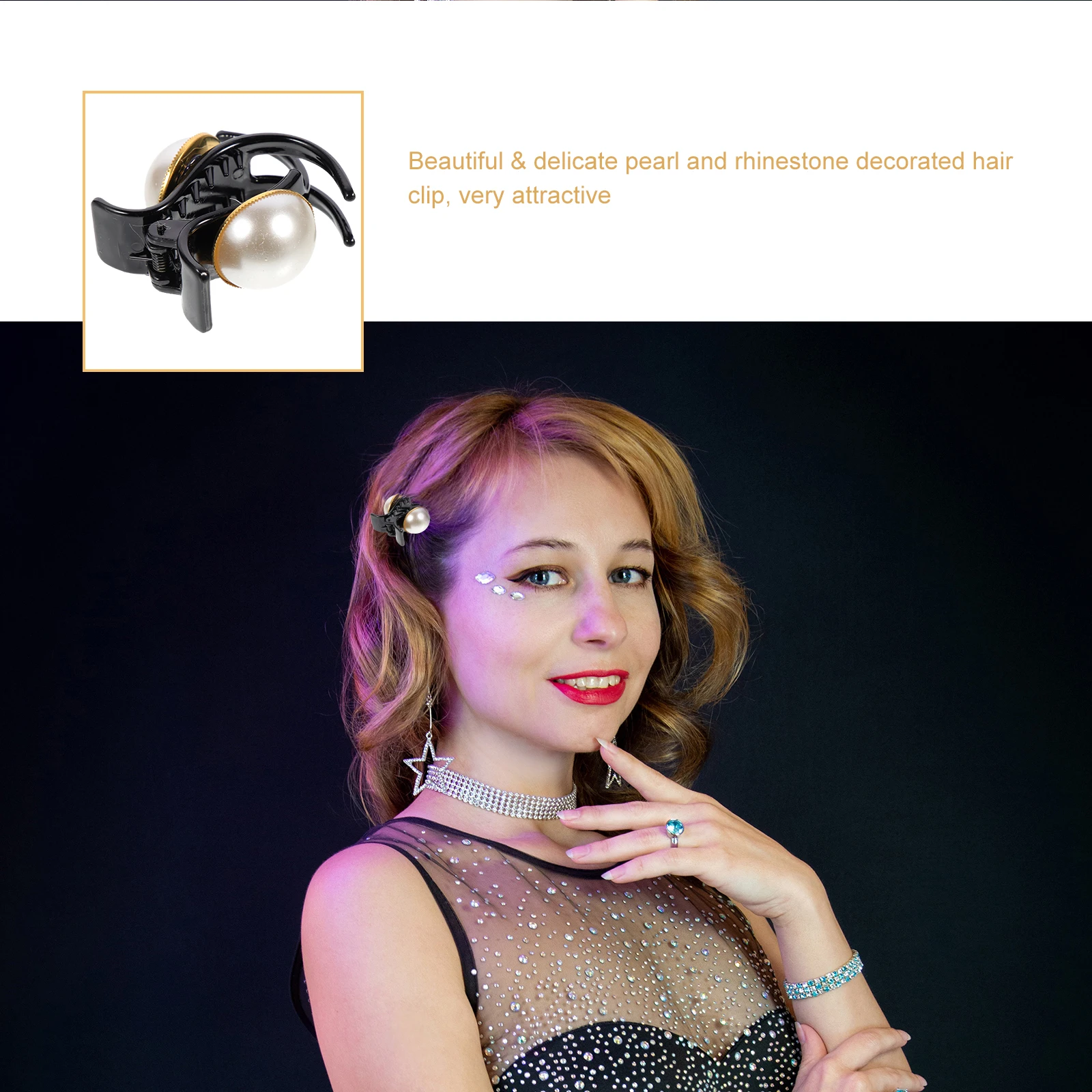 

Women Girls Pearl Rhinestone Hair Clip Pin Claw Durable Plastic Acrylic Elegant Wearable Hairpin For Women Girls White Black