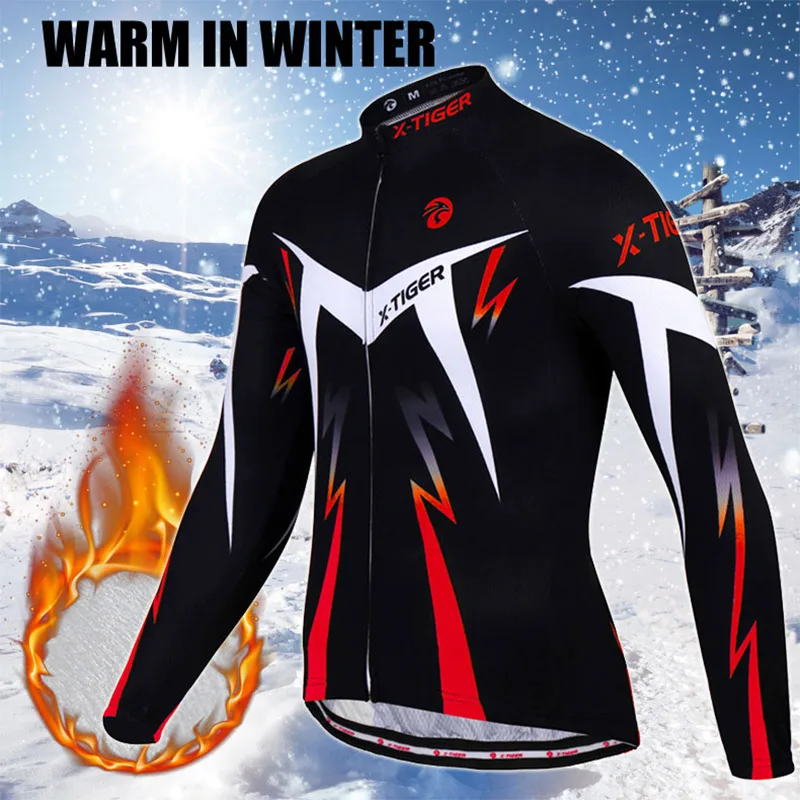 X-TIGER Winter Cycling Jersey Set Thermal Fleece Bicycle Set MTB Bike Clothes Ciclismo Cycling Set Men's Sports Cycling Clothing