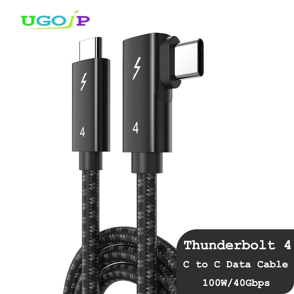 UGOjP Thunderbolt 4 Cable 90 Degree Elbow Right Angle USB4 Cable 40Gbps Data Transfer PD100W Data Cord For EGPU SSD iPad MacBook