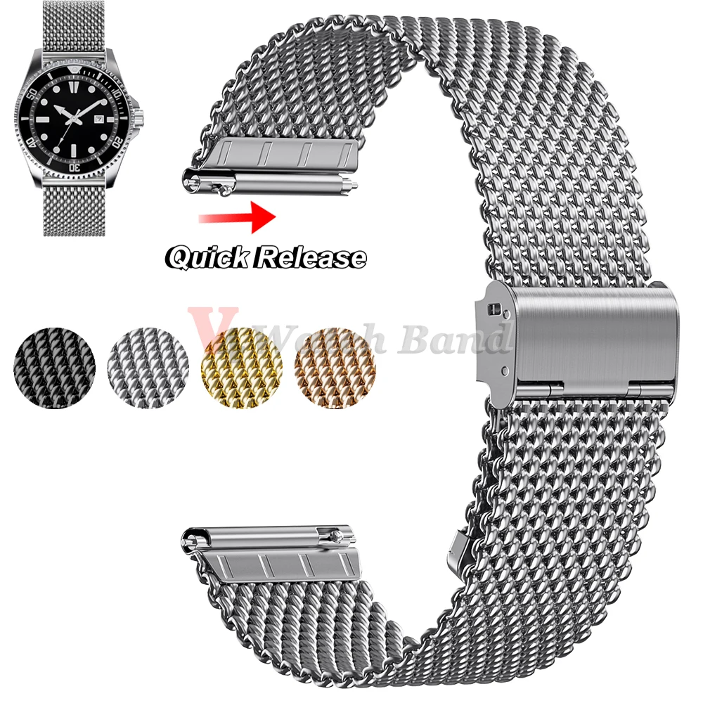 1,0 mm Mesh-Gürtel, Milanaise-Metallarmband, 18 mm, 20 mm, 22 mm, 24 mm, universelle Ersatzbänder, Damen- und Herren-Armband, silbernes Armband