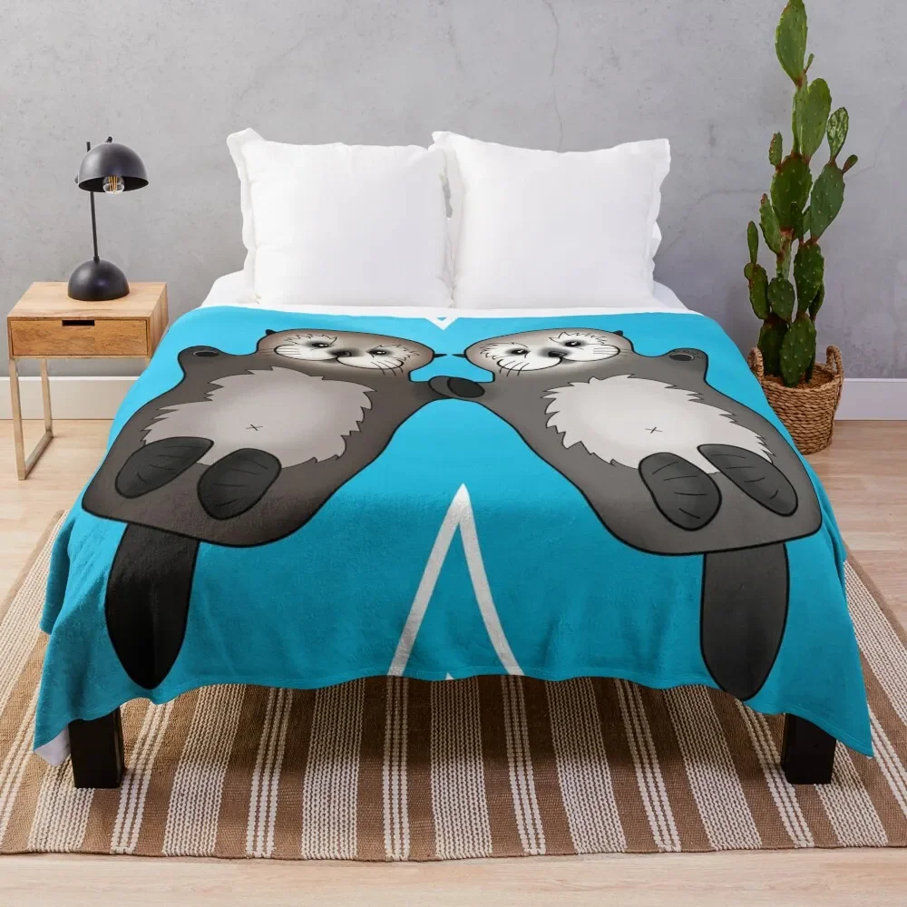 Otters Holding Hands - Sea Otter Couple Throw Blanket Bed Fashionable Custom Blankets