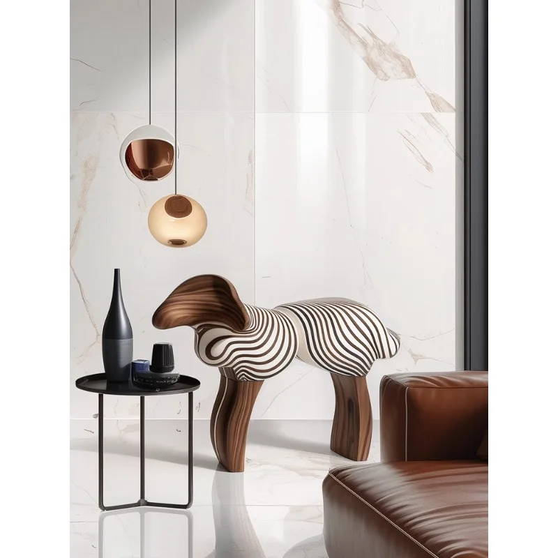 Italian light luxury creative abstract lamb solid wood stool artistic design sense children's