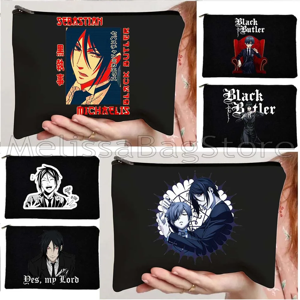 Anime Sebastian Michaelis Japanese Black Butler Simply One Hell Of A Butler Cosmetic Makeup Toilet Bag Pencil Case Zipper Pouch