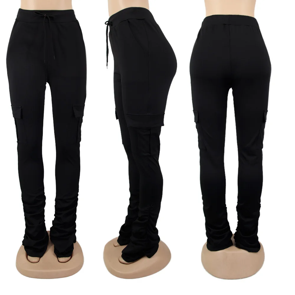 FAGADOER nowe damskie legginsy spodnie dresowe Casual solidna, wysoka talia Flare ułożone spodnie kieszenie ściągane sznurkiem spodnie Streetwear