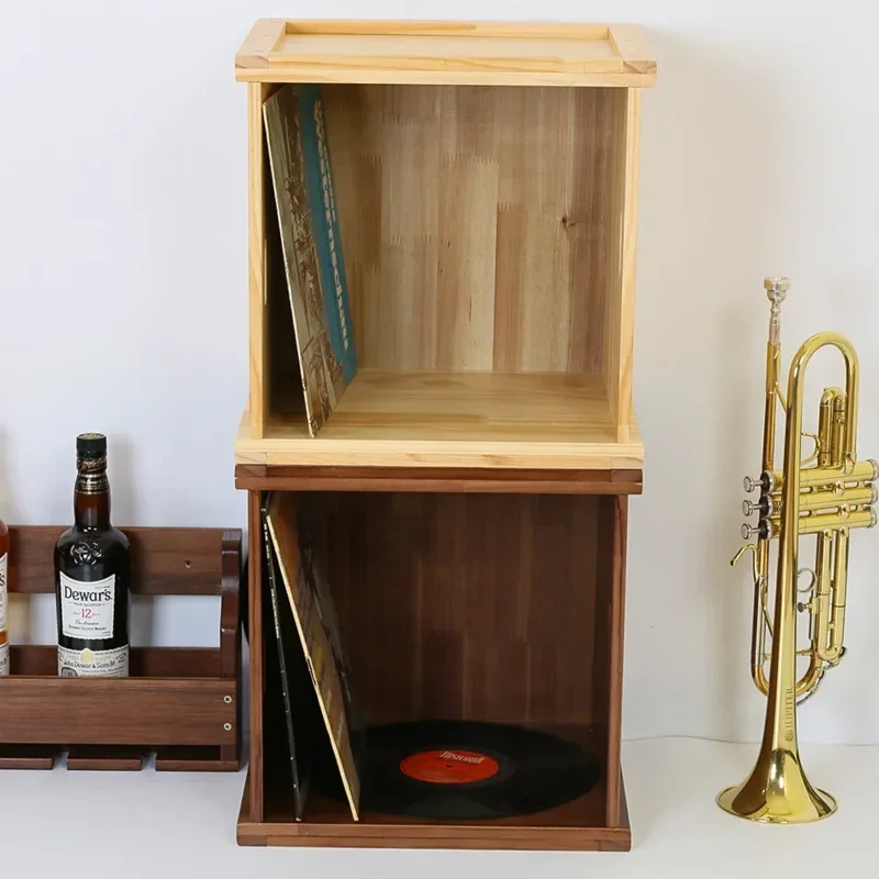 Vinyl Record Storage Box Vintage Solid Wood LP Display Tabletop CD Collection Organizer Music Shelf for Home Decor