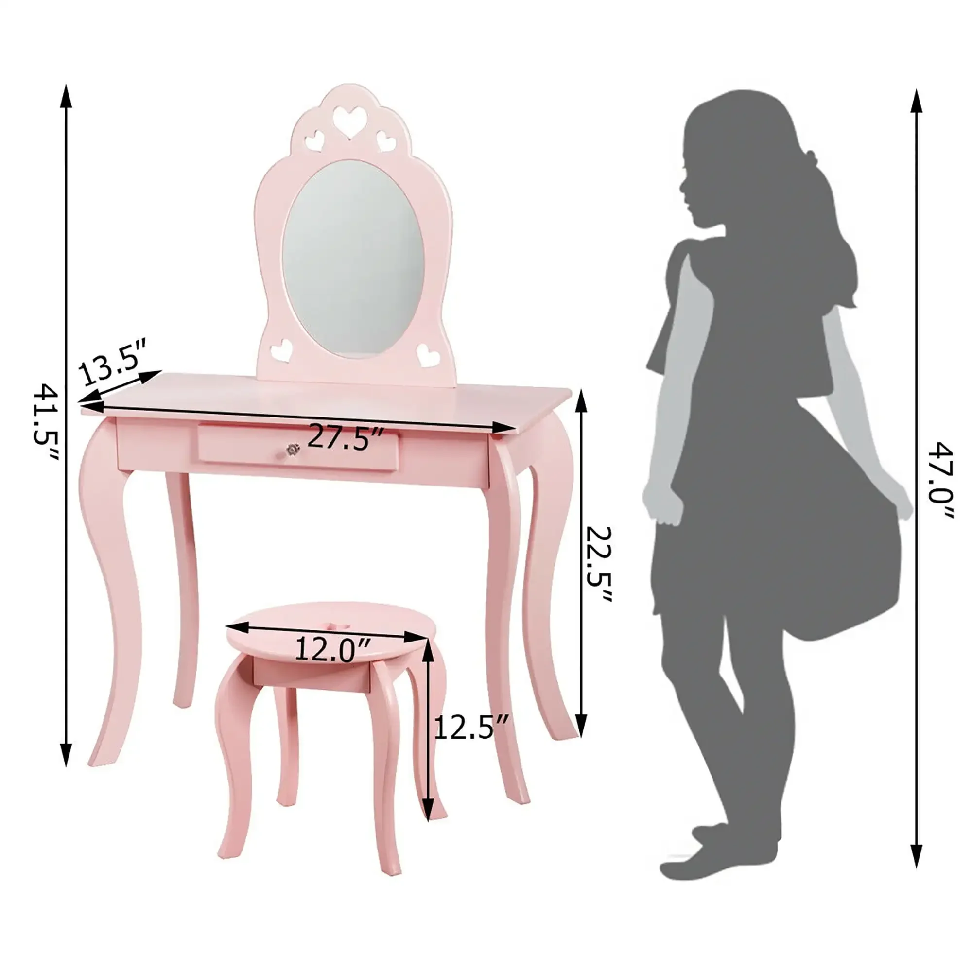 Kids Vanity Set Princess Makeup Dressing Play Table Set W/Mirror  Pink