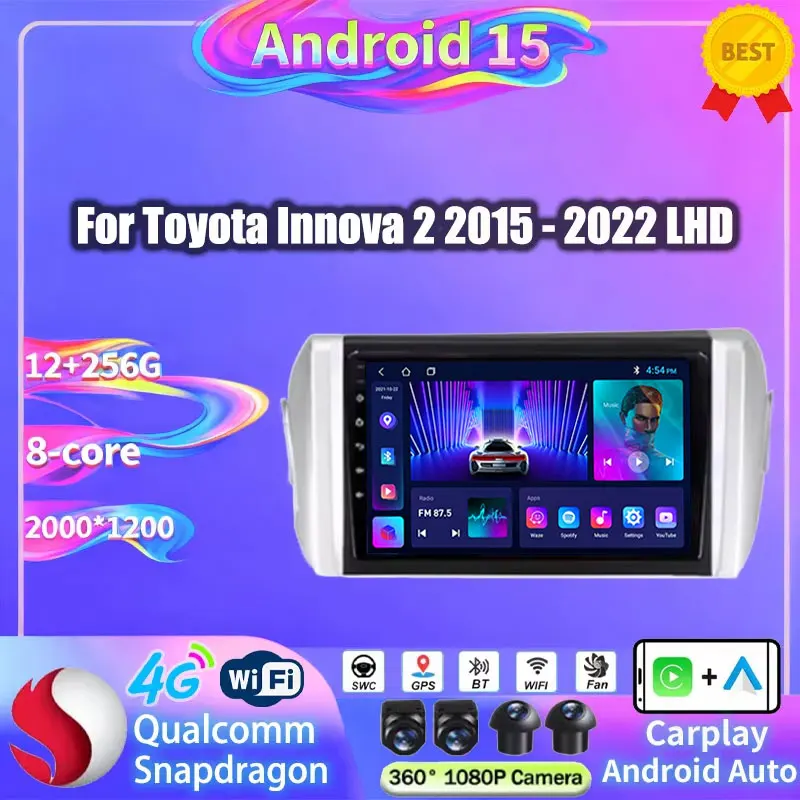 Car Radio Android 15 For Toyota Innova 2 2015 - 2022 Wireless Carplay Auto Multimedia Video Player DSP Stereo RDS 2din Head Unit