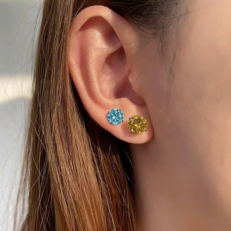 Real 925 Sterling Silver Sparkling Round Zircon Screw Stud Earrings For Women Classic Fine Jewelry Light Luxury Accessories