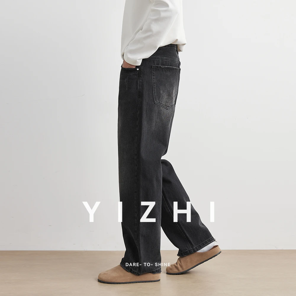Autumn New Vintage Distressed Men's Baggy Straight Jeans Fashion Korean High Street Denim Pants Streetwear Male Trousers Jeans