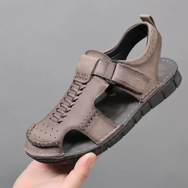 

Summer Cowhide Hollow Thick Soled Outdoor Beach Man Sandals Designer New Soft Sole Fashion Men's Shoes Sandalias Hombre Verano