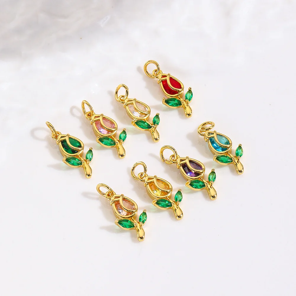 

10Pcs copper fresh and sweet color flower tulip small pendant necklace bracelet earrings DIY jewelry pendant accessories