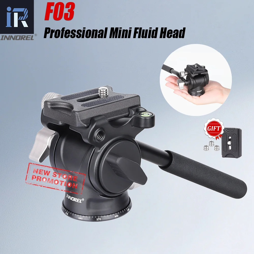 INNOREL F03 Mini kompakter Panorama-Flüssigkeits-Stativkopf aus Aluminiumlegierung mit Arca Swiss Q.R.Plate Load 3 kg für DSLR-Kamera-Camcorder